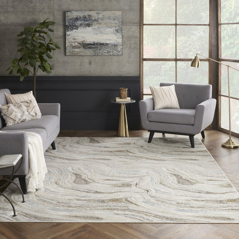 5' X 7' Gold Gray and Ivory Abstract Non Skid Area Rug